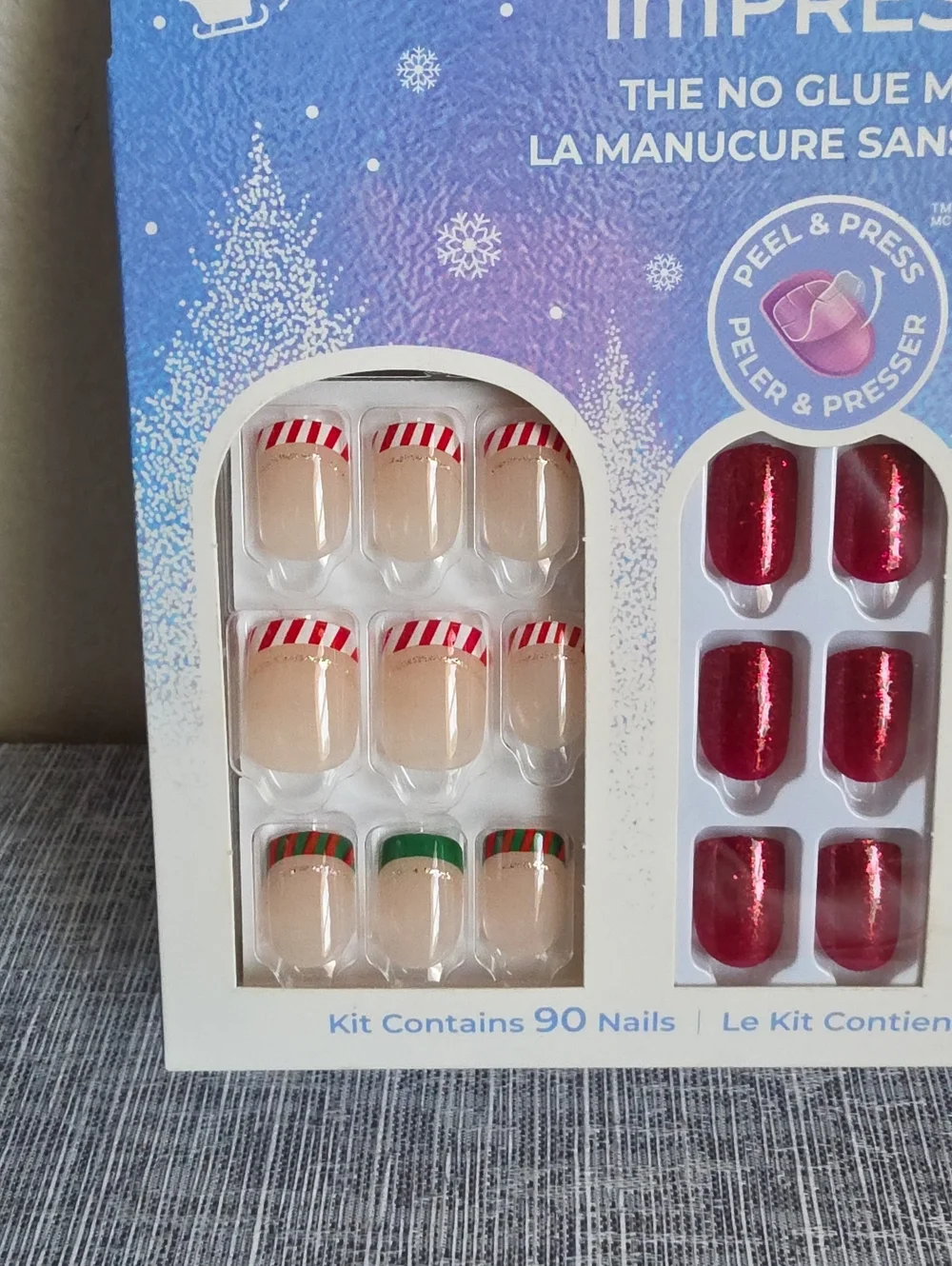 ImPRESS Holiday Nail Kit Press On Manicure 93265 Holly Red Green New